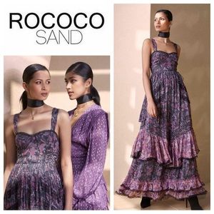 ROCOCO SAND Sweetheart Tiered Paisley Maxi Dress